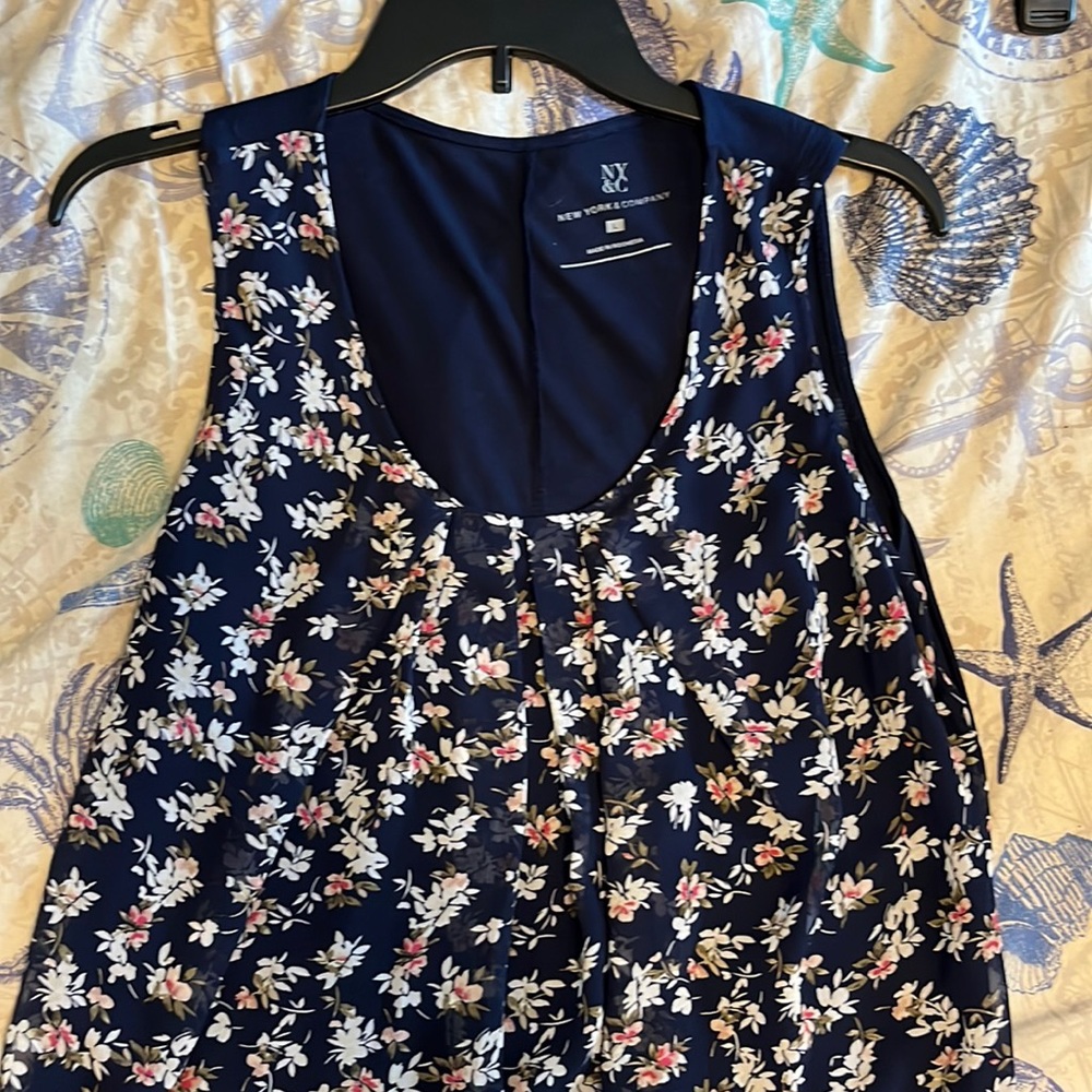 Flowery Navy Blue Flowy Tank
